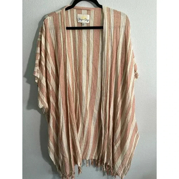 Rays for Days Cocoacabana Rust Cream Striped Kimono One Size Fits Most - Picture 3 of 6